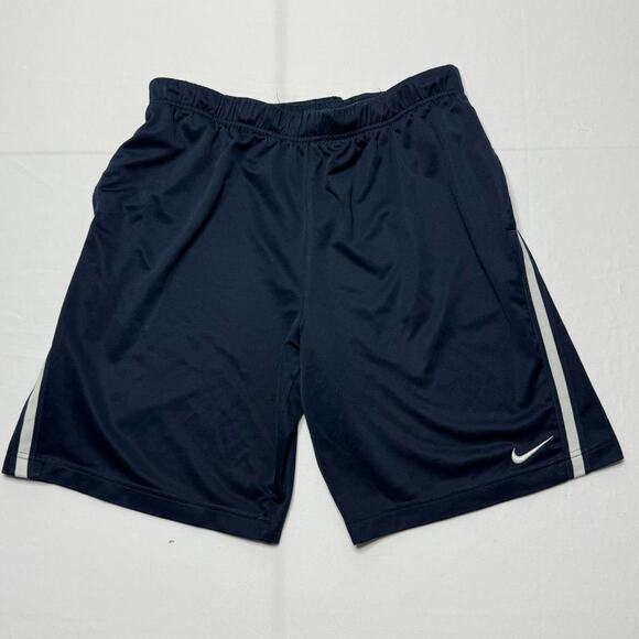 Nike Navy Blue Dri-Fit Athletic Shorts Size M with Gray Stripes - Picture 1 of 4